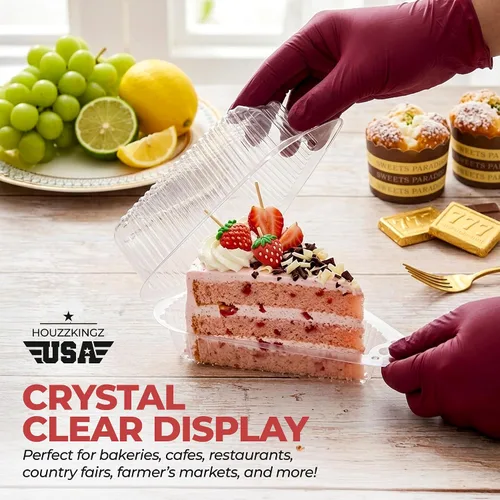 Miniatura 6 de 25 recipientes para rebanadas de pastel con tapas Recipientes de plástico desechables medianos con bisagras Recipiente transparente para tarta