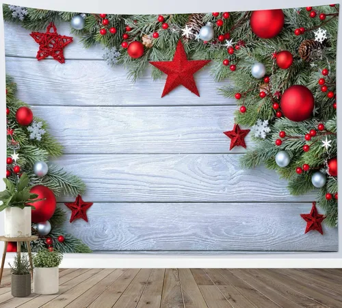 Miniatura 9 de LB Tapiz navideño de muñeco de nieve, bosque de pinos de invierno con ciervos cardenales, tapiz de pared para dormitorio, tapiz colgante de pared