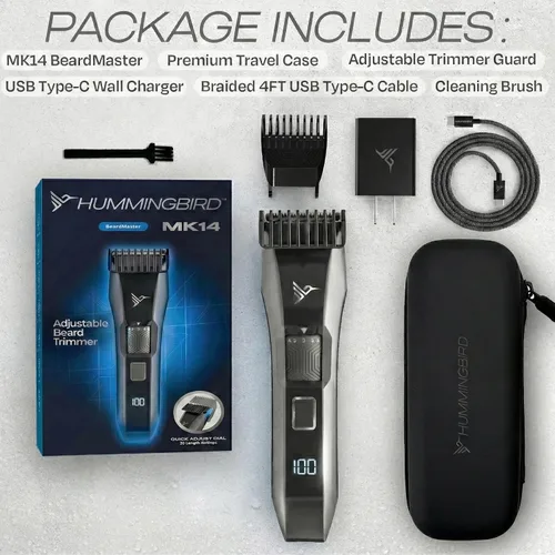 Miniatura 6 de HUMMINGBIRD MK14 BeardMaster - Cortadora de barba prémium para hombres, esfera de precisión, 20 ajustes de longitud ajustable, hoja en T de acero