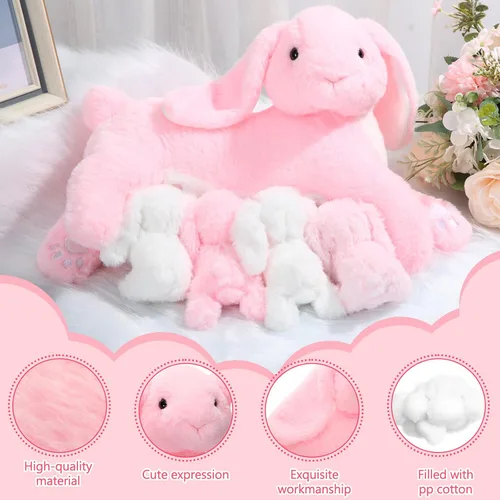 Miniatura 3 de Libima 5 juguetes de peluche de conejo de enfermería, color rosa de 15 pulgadas, suave, con 4 conejos magnéticos para bebé, conejito de peluche