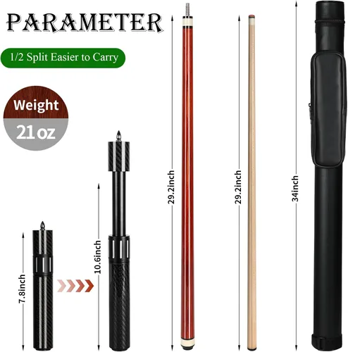 Miniatura 7 de lotmusic Advanced Pool Stick with Telescopic Cue Extension, Original Dyeing Brown Cue Sticks for Billiard Enthusiasts, 58'' Pool Cue Set with Teñido
