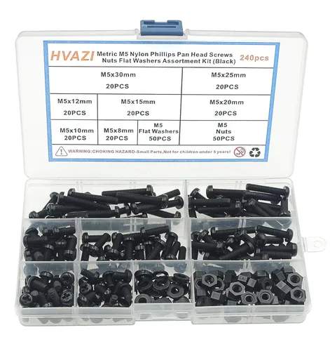 Miniatura 8 de Juego surtido de tornillos métricos M6 de nylon Phillips de cabeza plana (negro)