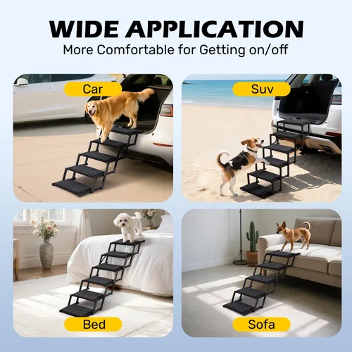 Miniatura 6 de Escaleras plegables para perros grandes, con superficie antideslizante, rampa ligera con capacidad para hasta 250 libras, 5 escalones