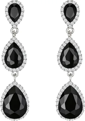 Miniatura 114 de EleQueen Pendientes de cristal austriaco en tono dorado para mujer, forma de pera de 2.5 pulgadas, color esmeralda