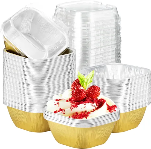 Miniatura 8 de EUSOAR - Tazas para cupcakes con tapas, 8 onzas, 50 unidades de flan de postres desechables, 3.5 x 2.7 x 1.6 pulgadas con tapas, postres de papel