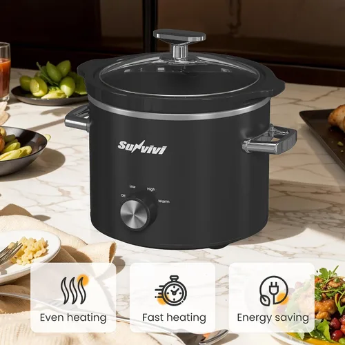 Miniatura 3 de Sunvivi Olla de Cocción Lenta de 2 Cuartos, Olla de Cocción Lenta Pequeña con Recipiente de Cerámica Extraíble, Calentador de Alimentos con 3