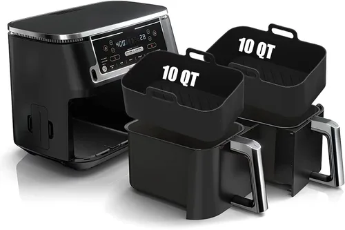 Miniatura 12 de 2 piezas de forros de silicona para freidora de aire rectangular para Ninja Foodi Dual DZ201 8QT/DZ090 6QT, MMH accesorios reutilizables