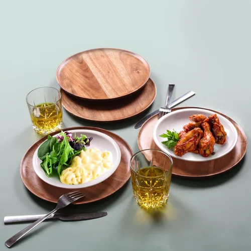 Miniatura 5 de Lightnpro - Platos redondos de madera de acacia, platos para aperitivos, mesa central, platos de servicio para ensalada, sándwiches, hamburguesas