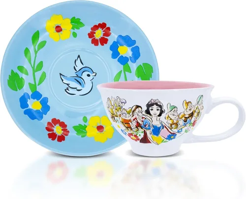 Disney Snow White and the Seven Dwarfs I'm Wishing - Taza de té y platillo de cerámica | Juego de fiesta de té para café, expreso, moca