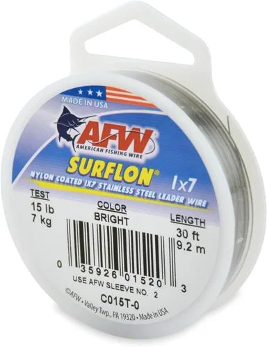 Miniatura 92 de Alambre de pesca americano Surflon recubierto de nailon 1x7 de acero inoxidable, línea líder de pesca para agua salada, prueba de 10 libras - prueba