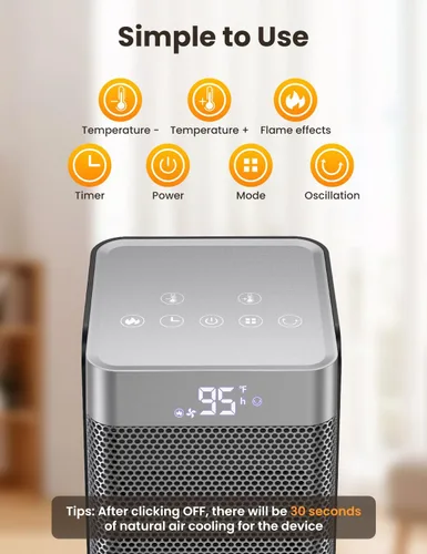 Miniatura 7 de Calentadores de espacio para uso en interiores, calentador eléctrico de cerámica PTC de 1500 W con termostato, pantalla de temperatura ambiente