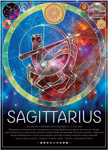 Miniatura 2 de Cobble Hill - Rompecabezas del zodiaco de 500 piezas, Sagitario, póster de muestra incluido