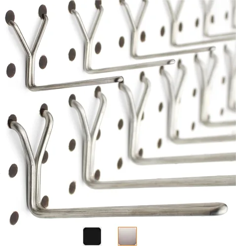 Miniatura 9 de Ganchos de acero para tablero de clavijas, paquete de 60 ganchos de 1 pulgada + 2 pulgadas + 4 pulgadas en L, color negro, no se caen, se adapta a