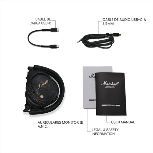 Miniatura 10 de Marshall Monitor III A.N.C. Auriculares Bluetooth Over-Ear – Cancelación activa de ruido con micrófono Más de 100 horas de tiempo de reproducción