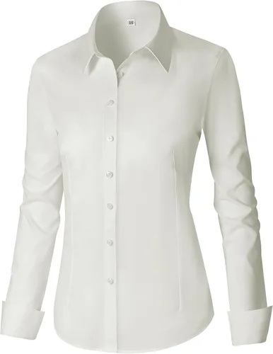 CUNLIN - Camisas de manga larga con botones de algodón para mujer, ajustadas, camisas formales de vestir para el trabajo, blusas de trabajo, tops