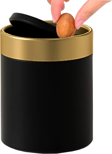 Mini bote de basura con tapa, pequeño cubo de basura de metal, mini cubos de basura para encimera para escritorio, automóvil, oficina, cocina, cubo