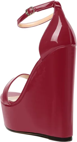 Miniatura 7 de WAYDERNS Sandalias de tacón alto con plataforma y correa de tobillo para mujer, con hebilla de noche, puntera abierta, de moda, de charol, de 6