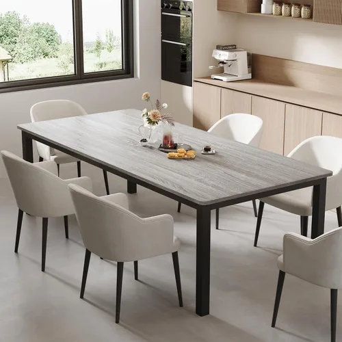 Miniatura 11 de GarveeHome Mesa de comedor industrial de 70.8 pulgadas para 6, mesa de comedor larga de madera con diseño de mortaja y espiga, mesa de cocina