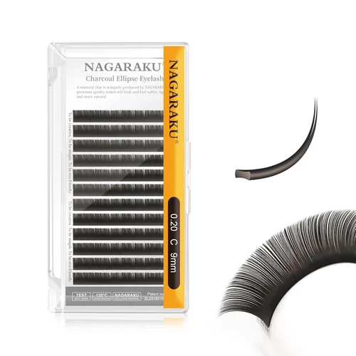 Miniatura 34 de NAGARAKU Extensiones de pestañas elipse con puntas abiertas planas, pestañas individuales de 0.006 in, rizo C, bandeja de mezcla de 0.315-0.591 in
