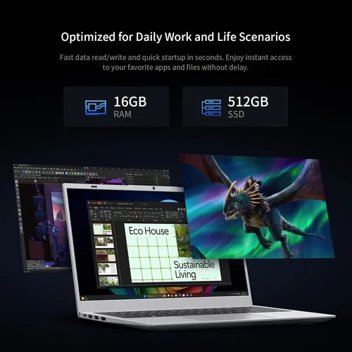 Miniatura 4 de UOWAMOU 15.6 IPS-FHD-Laptop, 16GB RAM 512GB SSD 6500Y (hasta 3.4GHz), computadora ligera con múltiples puertos para WiFi 5 BT5.0