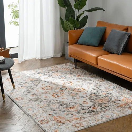 Miniatura 445 de Syalife 4x6 Alfombra Lavable para Área, Ultra Suave Antideslizante, Pila Baja, Alfombra Vintage Resistente a Manchas para Sala de Estar, Alfombra