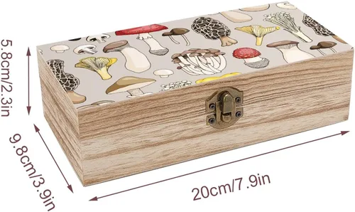 Miniatura 2 de Caja de madera de varios hongos con tapa con bisagras, caja de recuerdo, caja de contenedor pequeño, regalo para almacenamiento de joyas en el hogar