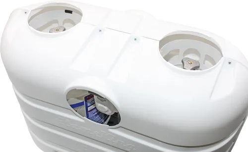 Miniatura 5 de Flame King Tapa de plástico ligero resistente para tanque de propano LP de 30LB doble para RV, remolque de viaje, autocaravana - Blanco