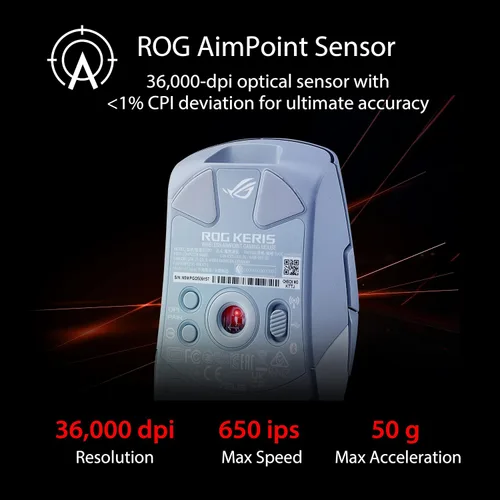 Miniatura 3 de ASUS ROG Keris Mouse inalámbrico AimPoint para juegos, conectividad trimodo, sensor de 36000 DPI y alfombrilla de mouse ROG Hone Ace Aim Lab Edition