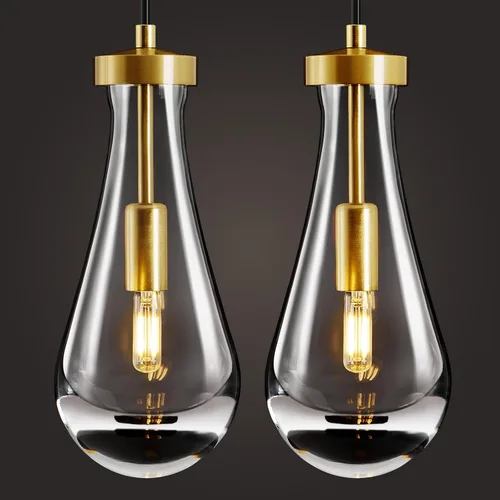 Miniatura 16 de Lámparas Colgantes de Gota de Lluvia para Isla de Cocina: Lámparas de Gota de Lluvia de Cristal de 2 Luces - Lámparas de Latón Dorado para sobre
