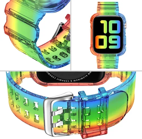 Miniatura 3 de DABAOZA - Correa compatible con Apple Watch de 49 mm, 46 mm, 45 mm, 44 mm, 42 mm, 41 mm, 40 mm, 38 mm, con protector, correa de TPU brillante