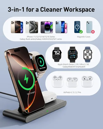 Miniatura 2 de RYND Cargador rápido inalámbrico portátil de viaje 2026 para Apple y estación de carga Android, carga 3 en 1 para iPhone 17 16 15 14 13 12, Apple