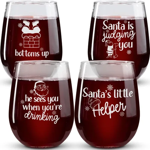 Miniatura 13 de Copas de vino de Navidad – Vaso de supervivencia navideño, está empezando a costar mucho como copas de vino sin tallo de Navidad, juego de 2 copas