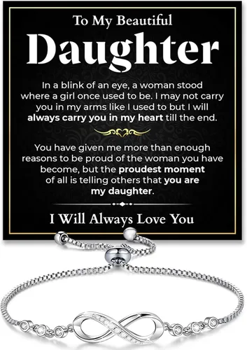 Miniatura 14 de Pulsera Para Mi Hija, Pulsera Corazón Infinito Para Hija De Mamá, Regalo De Joyería Para Hija De Mamá O Papá Con Tarjeta De Mensaje Y Caja Con