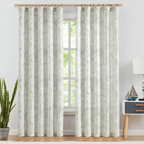 Miniatura 24 de Jinchan Cortinas de Mezcla de Lino con Estampado Floral para Sala de Estar, 84 Pulgadas de Largo, Cortinas con Bolsillo para Varilla y Tab Trasera