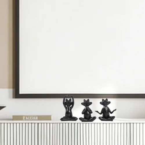 Miniatura 7 de Suoedd Juego de 3 figuras de rana negra para decoración de yoga, estatuas de yoga de rana para sala de estar moderna, mesa, oficina, estantería