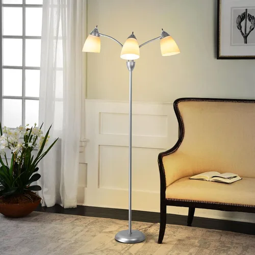 Lámpara de pie moderna DLLT para habitación: lámparas de pie de cuello de ganso flexibles de 3 luces en plata para sala de estar, dormitorio,