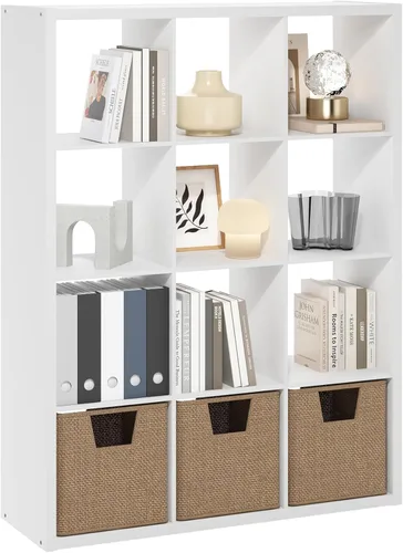 Miniatura 46 de Furinno Organizador de Almacenamiento en Cubos Decorativos con Respaldo Abierto, 4 Cubos, Gris Claro
