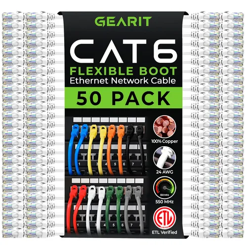Miniatura 11 de GEARit Paquete de 50 cables de conexión Cat6 de 0.5 pies/6 pulgadas, cable Ethernet Cat 6 sin enganches, flexible y suave, serie premium, color negro