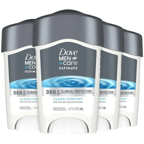 Dove Desodorante para hombres+Care, antitranspirante de protección clínica 96H, Clean Comfort, paquete de 4 – Prescription Strength Wetness Defense
