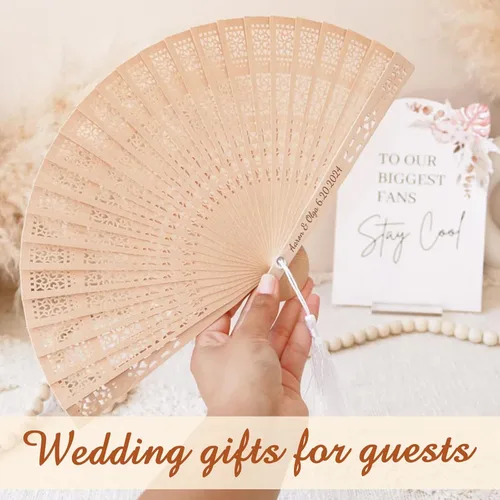 Miniatura 6 de Abanicos de boda personalizados para invitados, ventilador personalizado a granel de madera plegable grabado a mano nombre/fecha para boda, baby