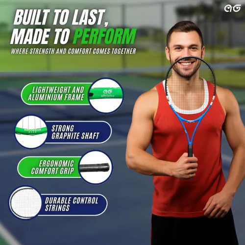 Miniatura 3 de Raquetas de tenis para 2 jugadores, paquete variado de dos colores con 2 pelotas de tenis, cinta de agarre, tarjetas de oferta y bolsa