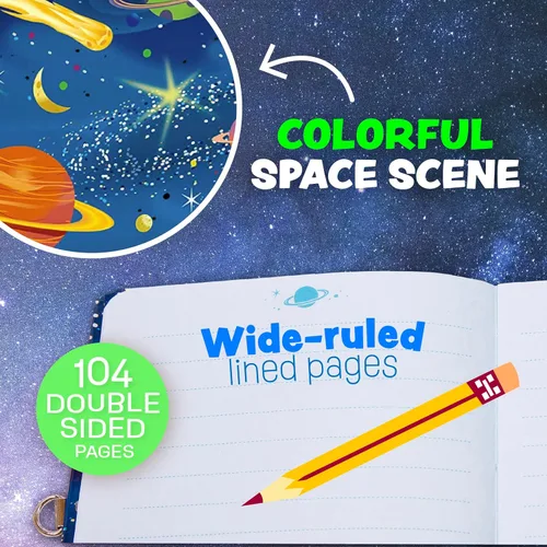 Miniatura 4 de Peaceable Kingdom Deep Space Glow in the Dark - Cerradura y llave de 6.25 pulgadas, diario de página rayada para niños