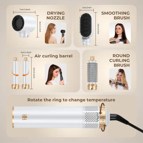 Miniatura 8 de Set de cepillo secador de pelo 5 en 1, cepillo secador de aire caliente con iones negativos, cepillo alisador de pelo, cepillo rizador de pelo