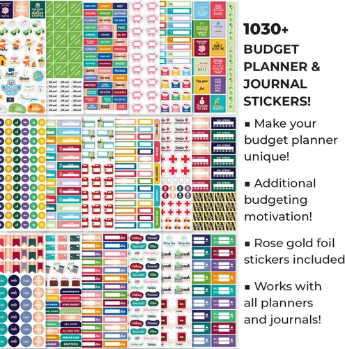 Miniatura 2 de Stickers de presupuesto de Clever Fox - Juego de 18 hojas con más de 1030 stickers únicos para tu planificador mensual, semanal y diario