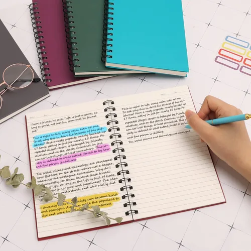Miniatura 5 de EOOUT Paquete de 8 cuadernos en espiral, cuadernos A5 de tapa dura, diarios en espiral con rayas universitarias, colores surtidos de tonos de joyas
