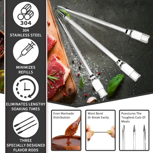 Miniatura 3 de Kit de jeringa inyectora de carne de pavo con 3 agujas de adobo para ahumador de parrilla, 1 cepillo de limpieza, 1.7 onzas/1.7 fl oz de gran