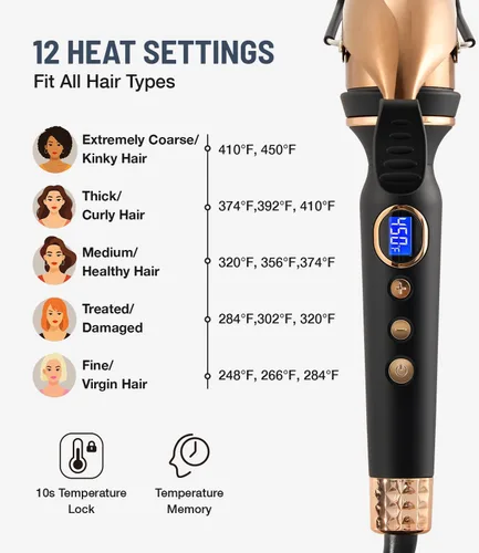 Miniatura 6 de ORYNNE Rizador de titanio de 2 pulgadas, barril extra largo para cabello largo, rizador de 2 pulgadas con calentador PTC dual, 12 ajustes de calor