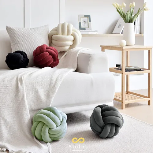 Miniatura 2 de Sioloc - Almohadas de nudo suave, cojín redondo para decoración del hogar, almohada de bola anudada hecha a mano (13.7 pulgadas, color verde)