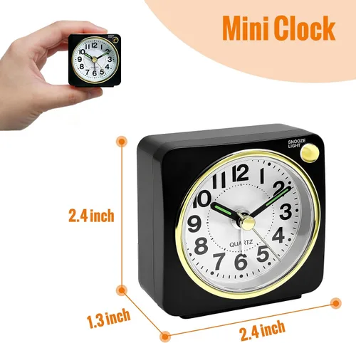 Miniatura 2 de Lamisola Mini reloj despertador de viaje, reloj despertador analógico de batería pequeña, relojes de mesita de noche para dormitorios, decoración