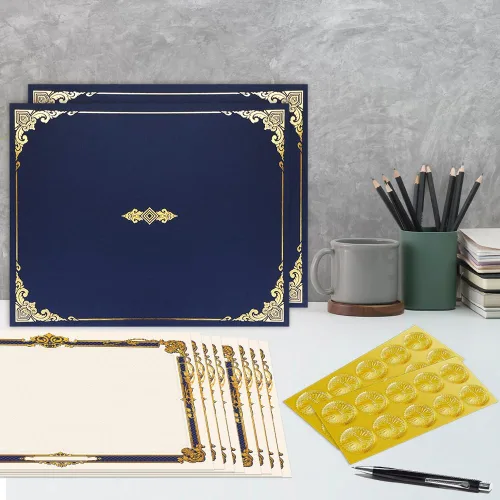 Miniatura 5 de Kit de certificado de 75 piezas, 25 soportes de certificados de lámina dorada, 25 papeles de certificado y 25 calcomanías de sellos de certificados
